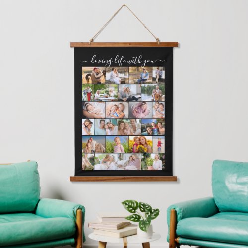 Loving Life with You 24 Photo Masonry Grid Black Hanging Tapestry