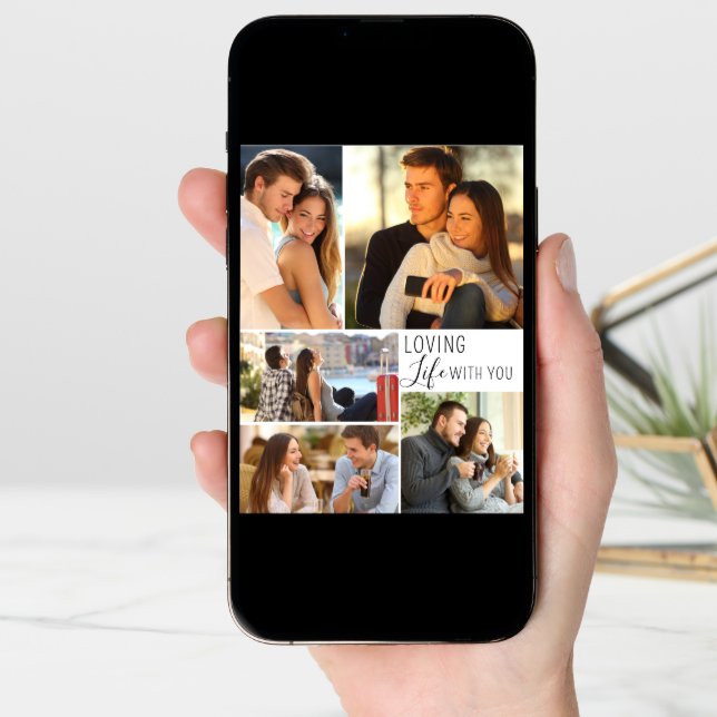 Loving Life with You 5 Photo Collage Valentine Card (Front Digital)