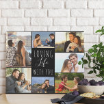 Loving Life with You 7 Photo Collage | Black Faux Canvas Print<br><div class="desc">Stylish photo collage faux canvas which you can personalize with 7 of your favorite photos. This chic black and white design is lettered with the words "loving life with you" in elegant handwritten script and skinny font typography. The photo template is set up ready for you to add your pictures,...</div>