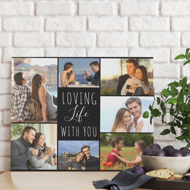 Loving Life with You 7 Photo Collage | Black Faux Canvas Print (Creator Uploaded)