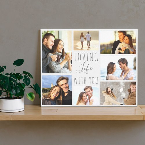 Loving Life with You 7 Photo Collage _ Grey Marble Canvas Print