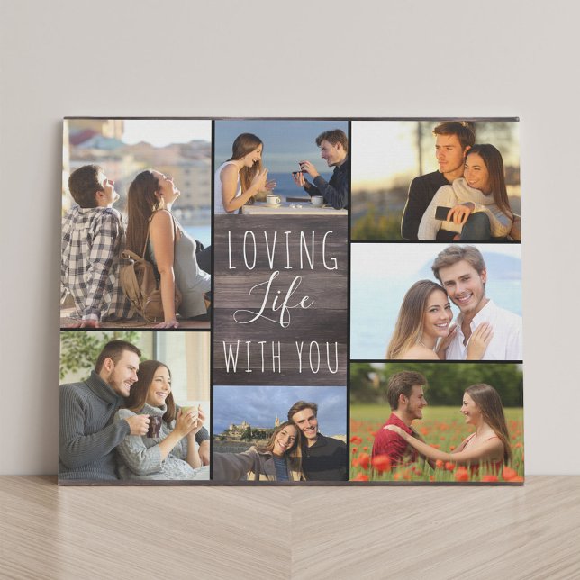 Loving Life with You 7 Photo Collage - Rustic Wood Faux Canvas Print (Creator Uploaded)