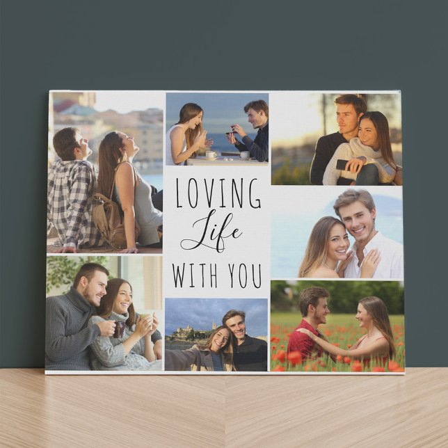 Loving Life with You 7 Photo Collage | White Faux Canvas Print (Creator Uploaded)