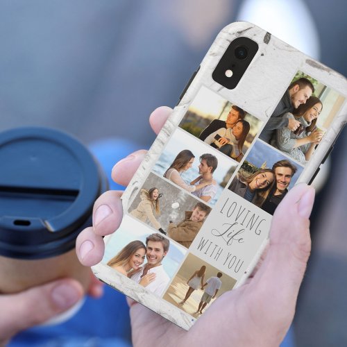 Loving Life with You Grey Marble 7 Photo Collage iPhone XR Case