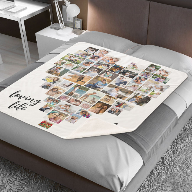 Loving Life with You Heart Shaped 51 Photo Collage Sherpa Blanket