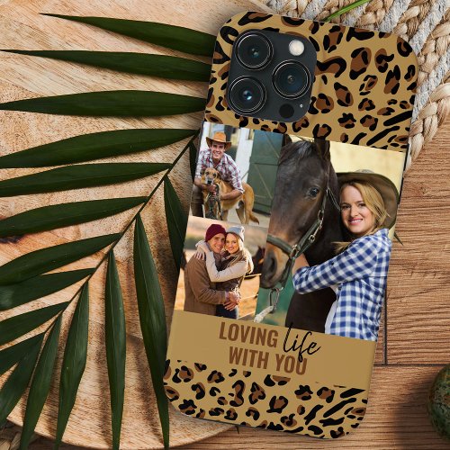 Loving Life with You Leopard Print 3 Photo Brown iPhone 13 Pro Max Case