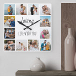Loving Life with You Quote 12 Photo White Square Wall Clock<br><div class="desc">Photo clock with happy quote and 12 of your favorite pictures of family and friends. The photo template is set up for you to create your own grid style photo collage to frame the quote reads "loving life with you". The design is lettered in neat script and skinny font typography...</div>