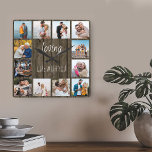Loving Life with You Quote 12 Photo Wood Square Wall Clock<br><div class="desc">Photo clock with happy quote and 12 of your favorite pictures of family and friends. The photo template is set up for you to create your own grid style photo collage to frame the quote reads "loving life with you". The design is lettered in neat script and skinny font typography...</div>
