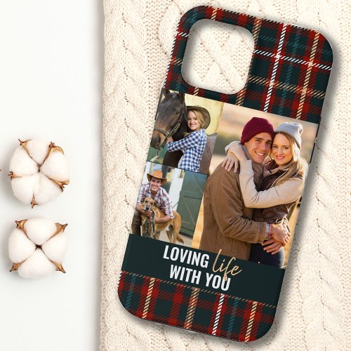 Loving Life with You Tartan Plaid 3 Photo Blue iPhone 13 Pro Max Case