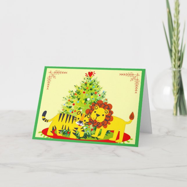 Loving Lion & Tiger Christimas Holiday Card (Front)