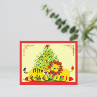 Loving Lion & Tiger Happy Holiday Postcard