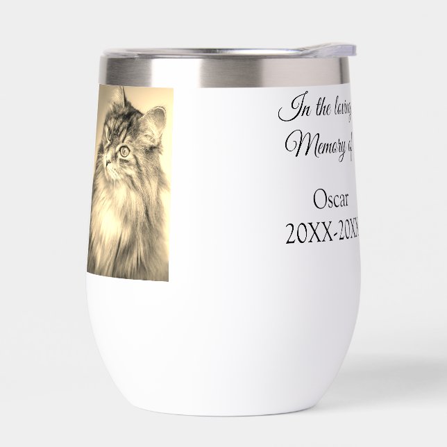 loving memorial keepsake funeral add pet name phot thermal wine tumbler (Left)
