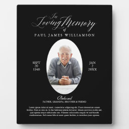 Loving Memory Black Photo Memorial Keepsake Plaque | Zazzle