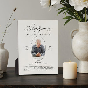 Loving Memory Black/White Photo Memorial Keepsake Plaque