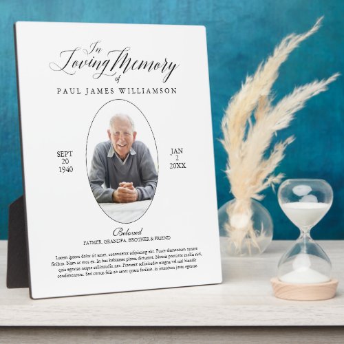 Loving Memory BlackWhite Photo Memorial Keepsake Plaque