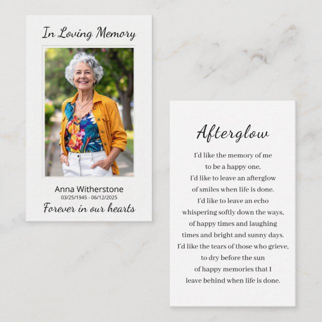 Loving Memory Custom Photo Funeral Memorial Card (Front/Back)
