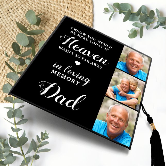 Loving Memory Dad Personalized 3 Photo Memorial  Graduation Cap Topper (Creator Uploaded)