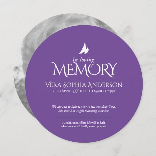 Loving memory dove purple photo death announcement