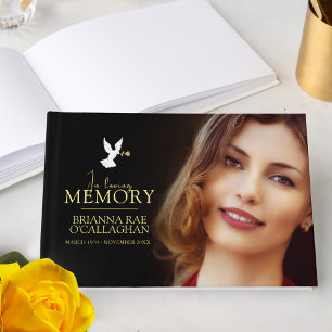 Loving memory dove yellow rose funeral photo black foil guest book 