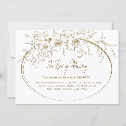 Loving Memory Elegant Floral Gold Thank You Invitation