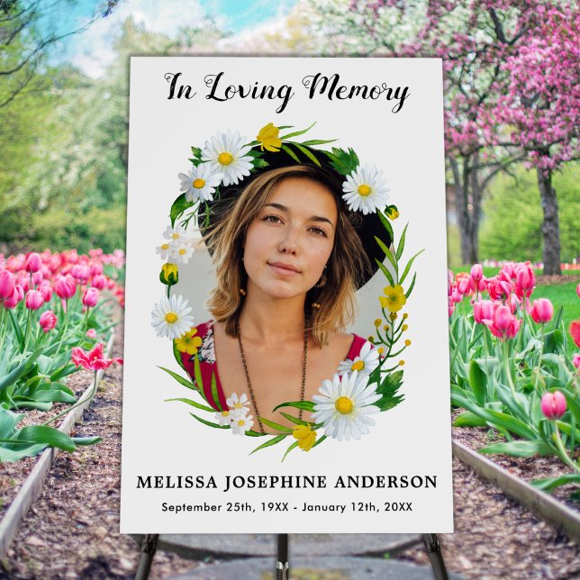 Loving Memory Floral Daisy Photo Memorial Funeral Foam Board (Creator Uploaded)
