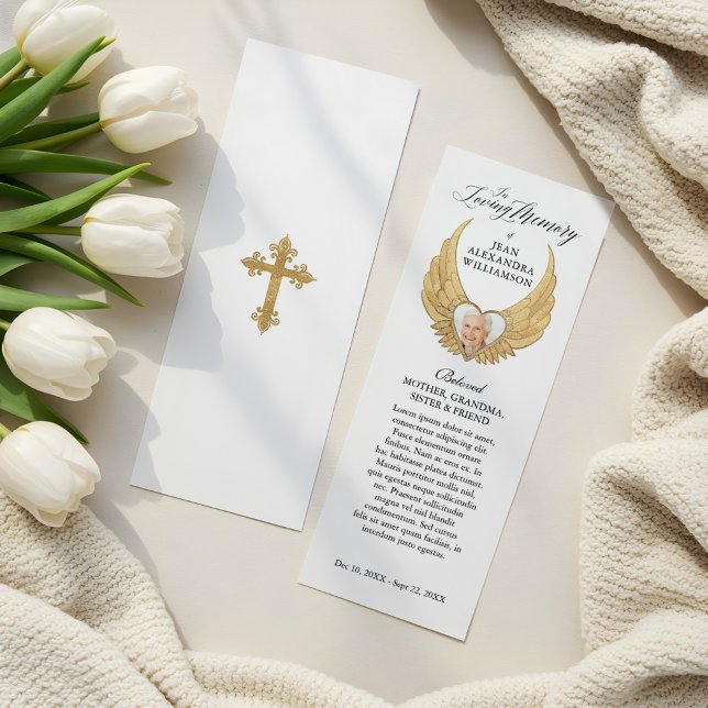 Loving Memory Gold Angel Wings Photo Keepsake Bookmarks (Loving Memory Gold Angel Wings Photo Keepsake Bookmarks)