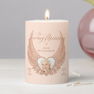 Loving Memory Gold Angel Wings Photo Keepsake Pillar Candle