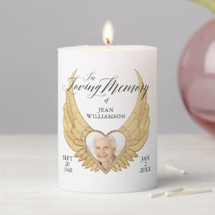 Loving Memory Gold Angel Wings Photo Keepsake Pillar Candle