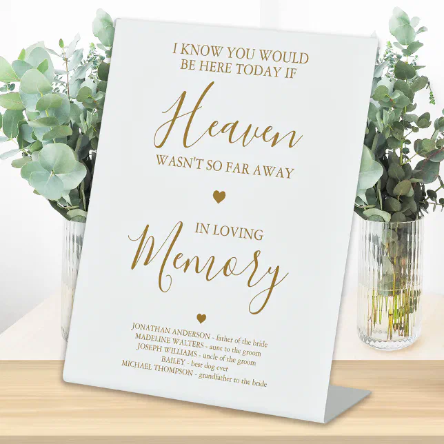 Loving Memory Gold Heaven Poem Wedding Memorial Pedestal Sign | Zazzle