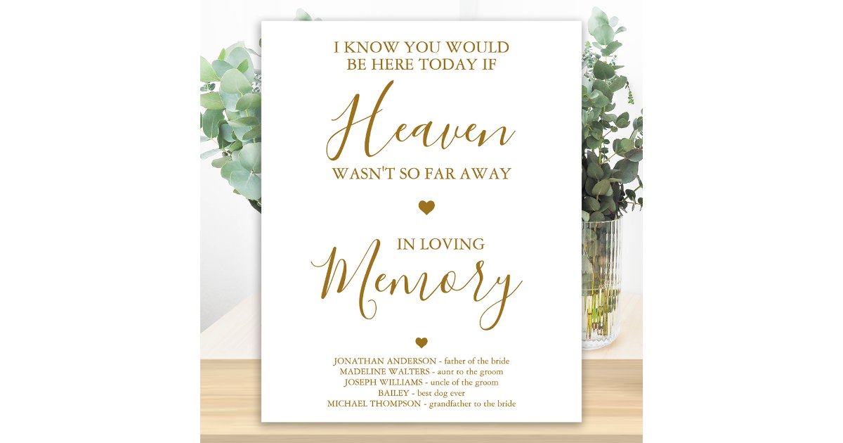Loving Memory Gold Heaven Poem Wedding Memorial Poster | Zazzle