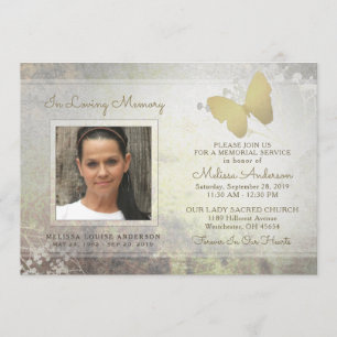Loving Memory Golden Butterfly Memorial Invite