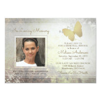 Loving Memory Golden Butterfly Memorial Invite
