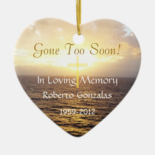 Loving Memory Memorial Holy Cross Ceramic Ornament (Front)