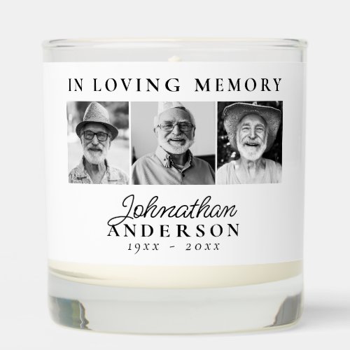 Loving Memory Modern Black  White Photo Memorial Scented Candle