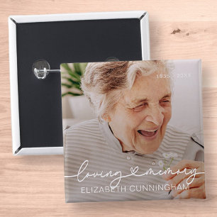 Loving Memory Modern Elegant Heart Photo Button