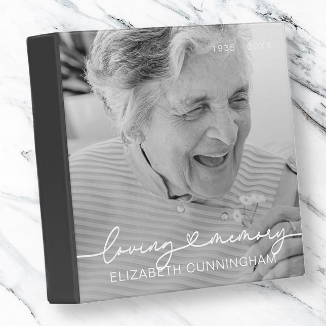 Loving Memory Modern Elegant Heart Photo Memorial 3 Ring Binder (Creator Uploaded)