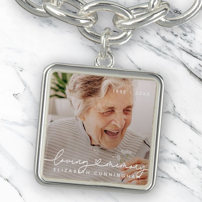 Loving Memory Modern Elegant Heart Photo Memorial Bracelet (Creator Uploaded)
