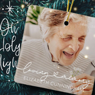 Loving Memory Modern Elegant Heart Photo Memorial Ceramic Ornament