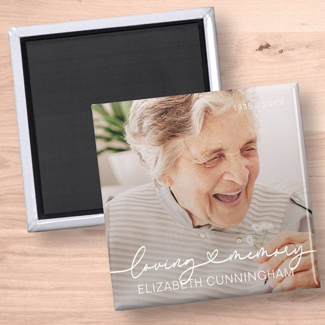 Loving Memory Modern Elegant Heart Photo Memorial Magnet (Creator Uploaded)