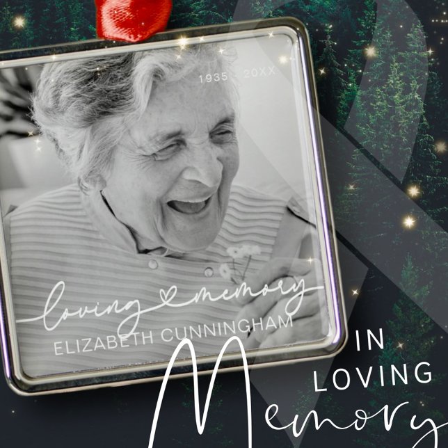 Loving Memory Modern Elegant Heart Photo Memorial Metal Ornament (Creator Uploaded)