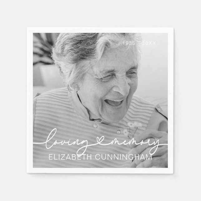 Loving Memory Modern Elegant Heart Photo Memorial Napkins (Front)