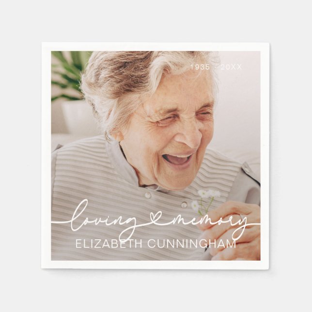 Loving Memory Modern Elegant Heart Photo Memorial Napkins (Front)