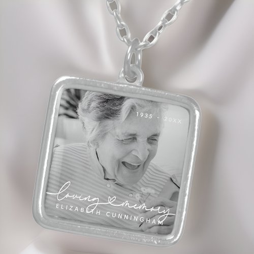 Loving Memory Modern Elegant Heart Photo Memorial Silver Plated Necklace