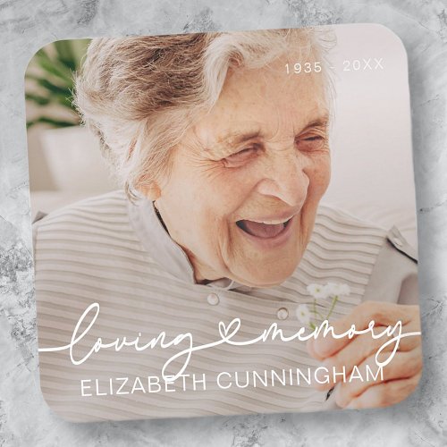 Loving Memory Modern Elegant Heart Photo Memorial Square Sticker