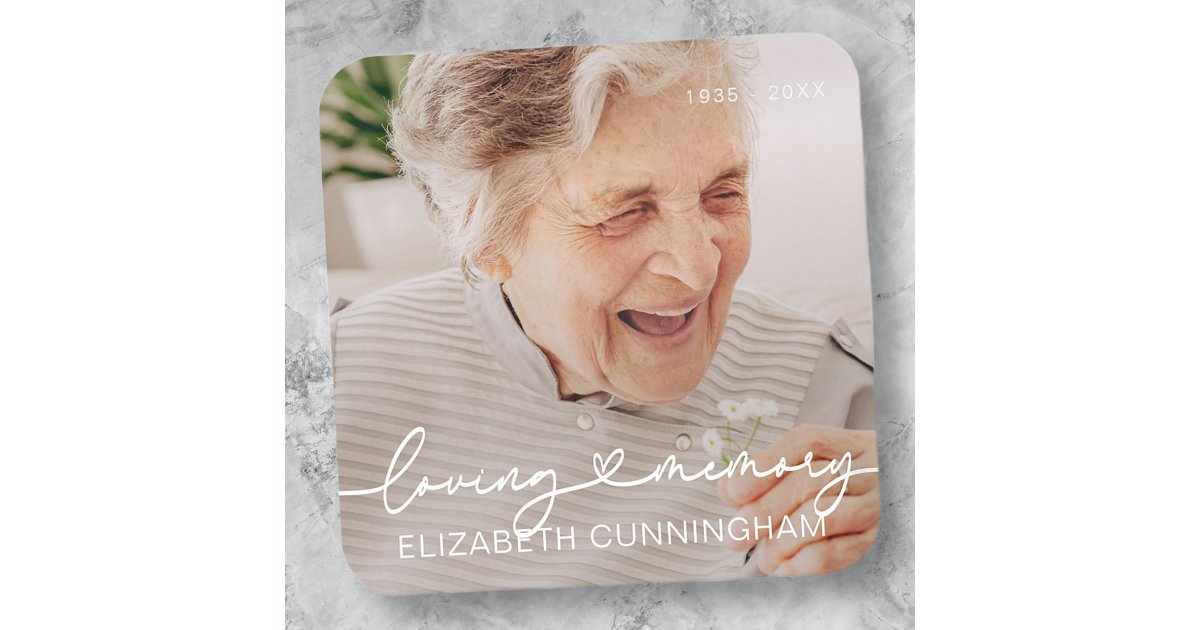 Loving Memory Modern Elegant Heart Photo Memorial Square Sticker | Zazzle
