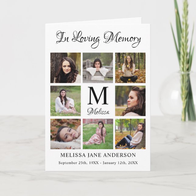 Loving Memory Modern Personalized 8 Photo Funeral Program (Front)