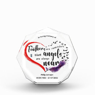Loving memory of a loved one Feathers. Editable  Acrylic Award