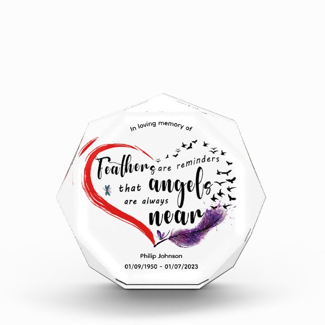 Loving memory of a loved one Feathers. Editable  Acrylic Award (Front)