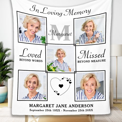Loving Memory Personalized 5 Picture Memorial Fleece Blanket