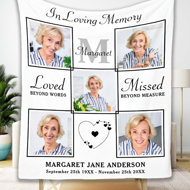 Loving Memory Personalized 5 Picture Memorial Fleece Blanket (Creator Uploaded)